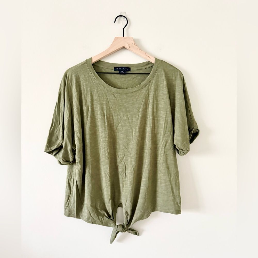Sanctuary All Day Tie Cotton Blend Top in Trail Green - Size XXL - Picture 3 of 7
